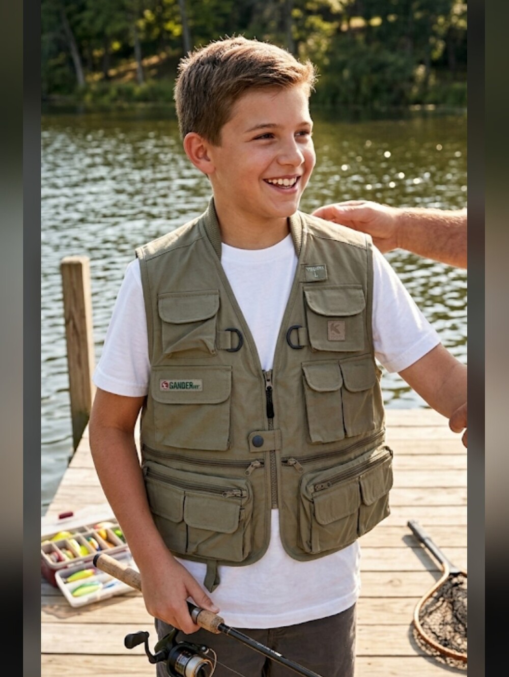 Gander Mountain Fishing Vest Youth L Outdoor Fly Fishing #79t